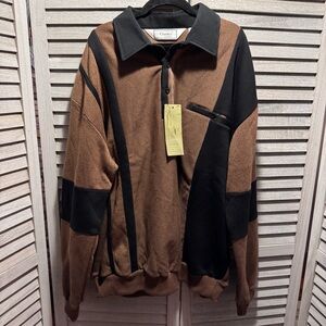 Vintage 90s Classics by Palmland Long Sleeve Polo Shirt Brown Black Colorblock